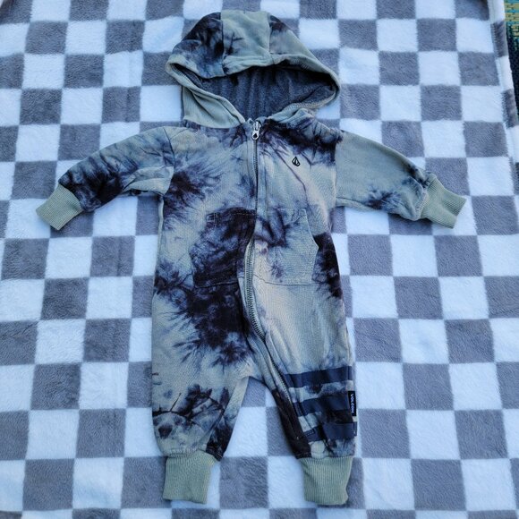 Volcom Green Tie Dye Hooded Zip Sweater Romper Size 3-6m - Picture 1 of 6